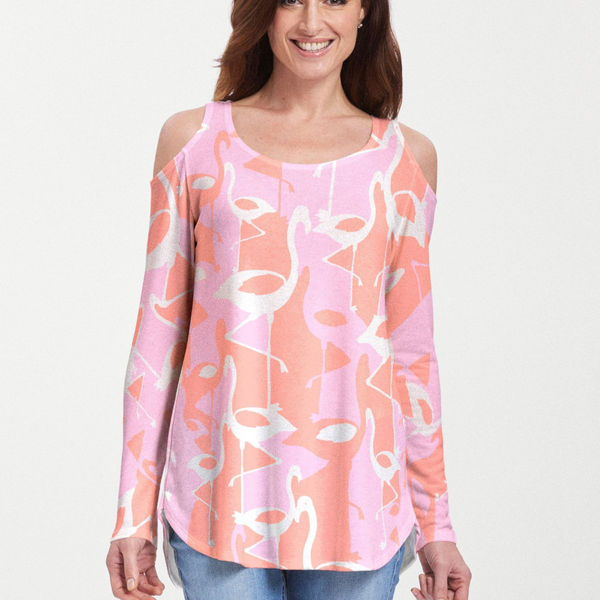 Camo Flamingo Coral (20323) ~ Cold Shoulder Tunic