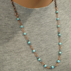 24 inches Wire Wrapped Chinese Turquoise Crystal Gemstone Necklace