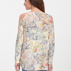 Floral Strokes Beige (7666) ~ Cold Shoulder Tunic