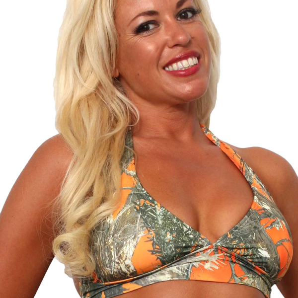 Women's Orange True Timber Halter Top Only Bikini Swimwear TOP