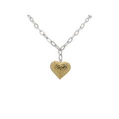 925 Sterling Silver Oval Link Hammered Gold Heart Pendant Necklace