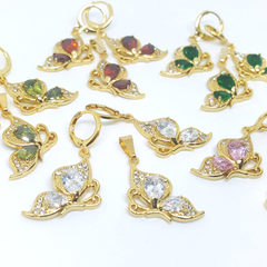 1-6383-h1 Gold Overlay CZ Butterfly Earring and Pendant Set. (5 Colors Available)