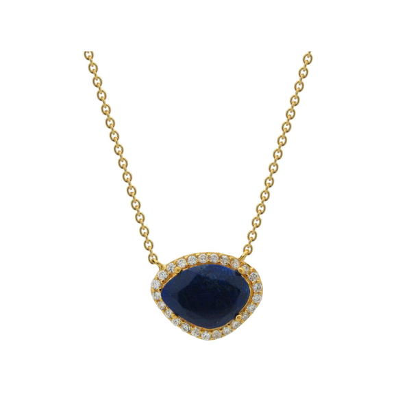 18k Gold Plated Sterling Silver Natural Sapphire Corundum & Cubic Zirconia Pendant Necklace, 15.5"