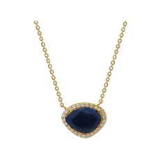 18k Gold Plated Sterling Silver Natural Sapphire Corundum & Cubic Zirconia Pendant Necklace, 15.5"
