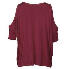 Aviation- Womens Cold Shoulder Asymmetric V-Neck Soft Premium 3/4 Sleeve T-Shirt