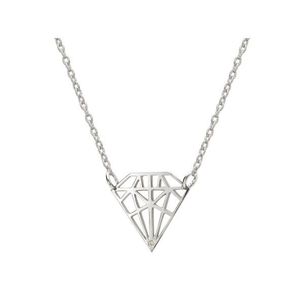 925 Sterling Silver Necklace  Diamond Shaped Pendant with Sparkling CZ Stone