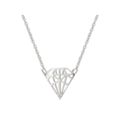 925 Sterling Silver Necklace  Diamond Shaped Pendant with Sparkling CZ Stone
