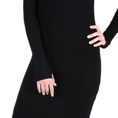 Modal Long Sleeve V Neck Dress - Black