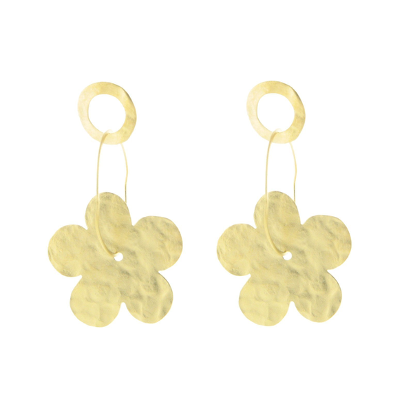 Hammered Gold Flowers & Rings Earrings in Sterling Silver
