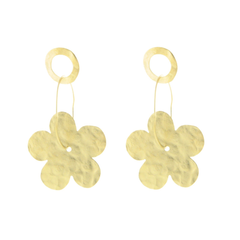 Hammered Gold Flowers & Rings Earrings in Sterling Silver