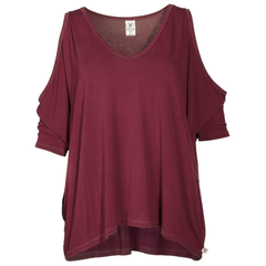 Aviation- Womens Cold Shoulder Asymmetric V-Neck Soft Premium 3/4 Sleeve T-Shirt