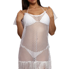 Women's Tassel V-Neck Swimwear Cover-up Beach Dress Made in the USA