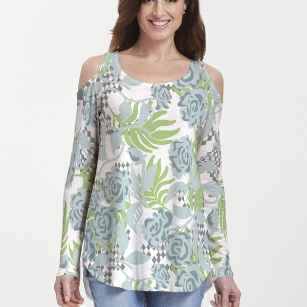 Abstract Rose Garden (7648) ~ Cold Shoulder Tunic