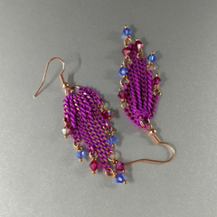 Hot Pink Tassel Chain Crystal Earrings