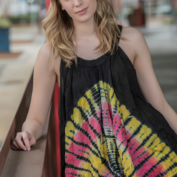 Black Tie Dye Sleeveless Batik Tunic