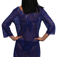 Women's Crochet Long Sleeve Swimwear Cover-up Beach Dress Made in the USA