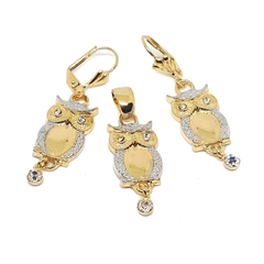 (1-6087-h4) Gold Filled Two Tone Owl Earring and Pendant Set.