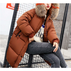 Womens Oversize Puffy Jacket with Faux Fur Hood