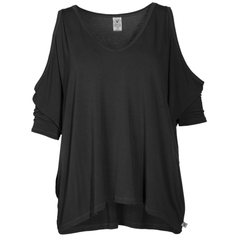 Aviation- Womens Cold Shoulder Asymmetric V-Neck Soft Premium 3/4 Sleeve T-Shirt