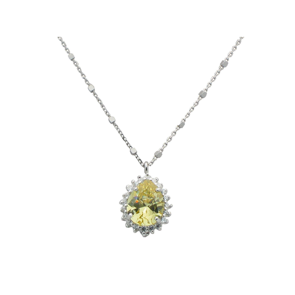 Almond Canary & CZ Pendant Necklace in Sterling Silver