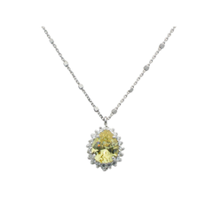 Almond Canary & CZ Pendant Necklace in Sterling Silver
