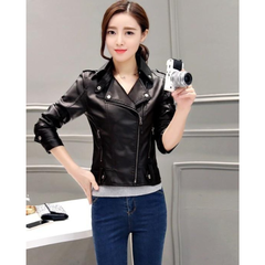 Womens Slim Fit Front Zipper Vegan Leather Biker Jacket