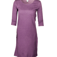 La Brea- Women's Crew Neck Slub Fleece Tunic 3/4 Sleeve Sweatshirt With Slits