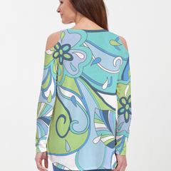 Floral Spritz Turquoise (22093) ~ Cold Shoulder Tunic