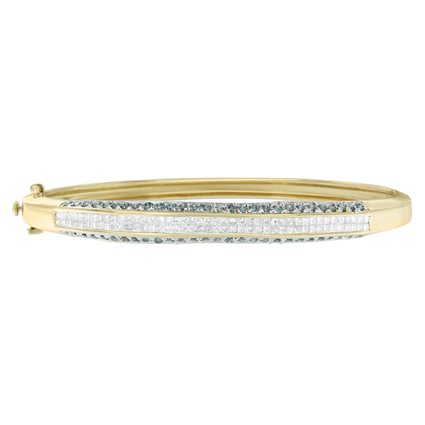 14K Yellow Gold 2.1ct TDW Treated Blue and Princess Cut Diamond Bangle (H-I,SI2-I1)