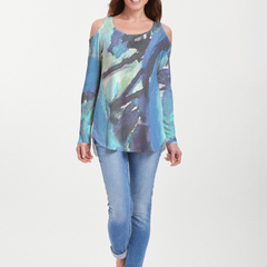 Abstract Blue (15035) ~ Cold Shoulder Tunic