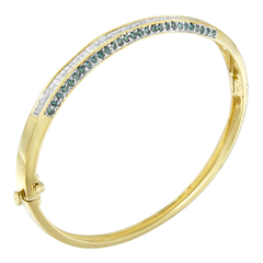 14K Yellow Gold 2.1ct TDW Treated Blue and Princess Cut Diamond Bangle (H-I,SI2-I1)