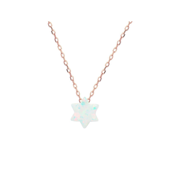 925 Rose Gold Plated Silver Mini Opal Stone Star of David Necklace, 15" + 2"ext