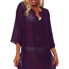 Women's Chiffon Long Sleeve Swimwear Cover-up Beach Dress Made in the USA