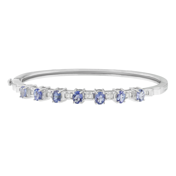 14K White Gold 3ct TDW Baguette-Cut Diamond and Tanzanite Bangle (H-I, VS2-SI1)