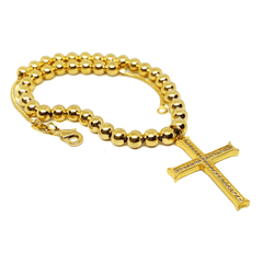 (1-0071-2287-h6) Gold Overlay Beaded Anklet with CZ Cross, 10".
