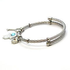 (mban-928-h9-5) Stainless Steel Charms Wire Bangle.