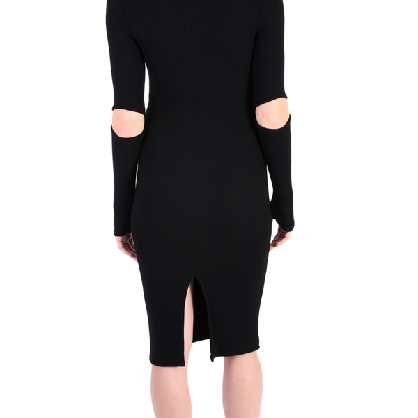 Modal Open Elbow V Neck Dress - Black