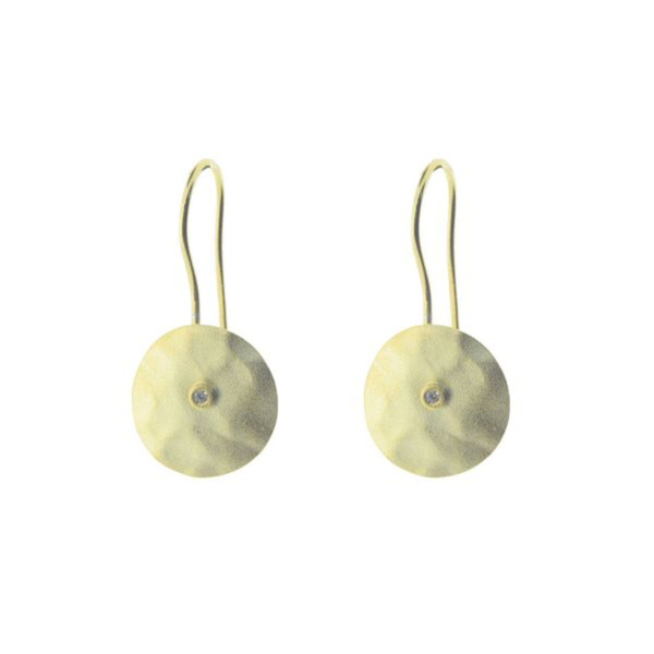 Gold Hammered Disk & Zirconia Hook Earring
