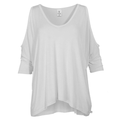 Aviation- Womens Cold Shoulder Asymmetric V-Neck Soft Premium 3/4 Sleeve T-Shirt