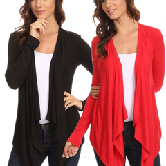 2 Pack Women's Cardigan Short Drape Open Front S to 3X Athleisure Made in the USA