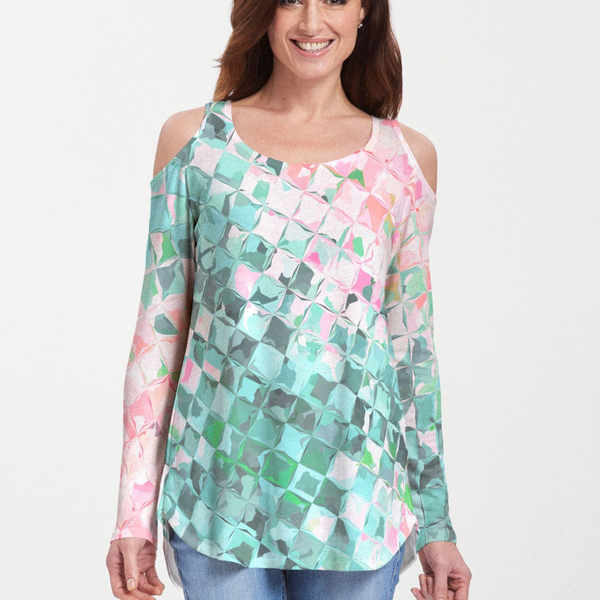 Crackle Teal (2852) ~ Cold Shoulder Tunic