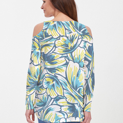 Floral Brush Marks Blue (7671) ~ Cold Shoulder Tunic