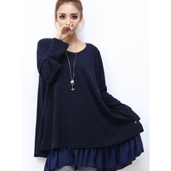 Womens Layered Tunic Sweater Dress with Frill Trim in Navy