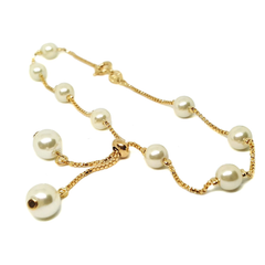 (mank-607-h6-1) Gold Filled Pearl Anklet with Adjustable Bolo Tie Design.