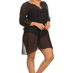 Plus Size Chiffon Long Sleeve Swimwear Cover-up Beach Dress Made in the USA