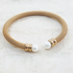 4-5001-h2 Gold Plated Over Steel Balance Bangle with Pearls.