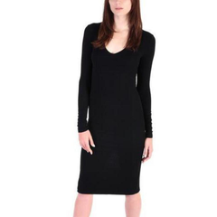 Modal Long Sleeve V Neck Dress - Black