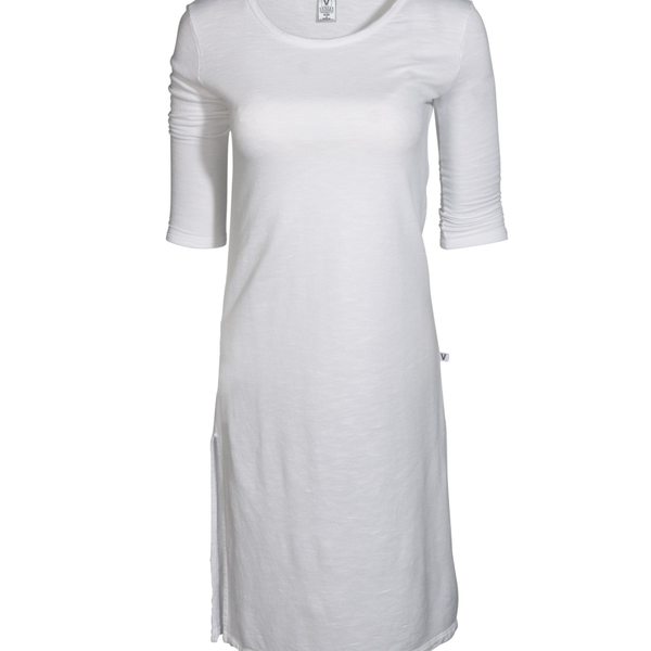 La Brea- Women's Crew Neck Slub Fleece Tunic 3/4 Sleeve Sweatshirt With Slits