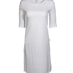 La Brea- Women's Crew Neck Slub Fleece Tunic 3/4 Sleeve Sweatshirt With Slits