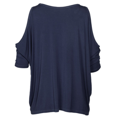 Aviation- Womens Cold Shoulder Asymmetric V-Neck Soft Premium 3/4 Sleeve T-Shirt